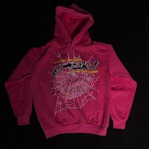 Vibrant Pink Hoodie with Web Graphic